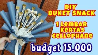 TUTORIAL BUKET SNACK SIMPLE IRIT DENGAN 1 LEMBAR KERTAS CELLOPHANE  DIY BOUQUET #idejualan