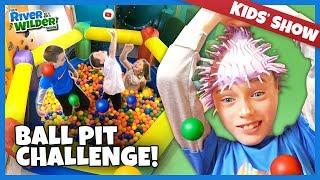 Kids BALL PIT CHALLENGE in indoor playroom with slide
