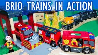 BRIO Trains - Fire Truck Farm Road Construction Coal Mine and Cargo Wooden Trains Video