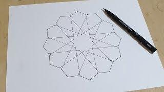 #19 Normal Speed - How to draw an Islamic geometric pattern  زخارف اسلامية هندسية