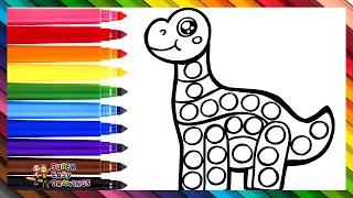 Draw and Color a Dinosaur POP IT 🟠🟡🟢🟣 Drawings for Kids