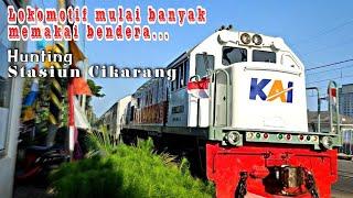 Stasiun Cikarang Kabupaten Bekasi  Hunting kereta memakai bendera merah putih ‼️