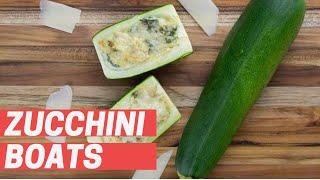 Zucchini Boat with Spinach and Artichoke Dip
