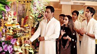 Sonu Sood Ganpati Aarti With Wife Sonali Sood Sons Ishant Ayaan Sood