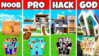 Minecraft Battle Family NEW Prime House Build Challenge - Noob Vs Pro Vs Hacker Vs God