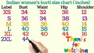 Indian womens  kurti size chart in inches  womens kurti size chart  kurti size chart 