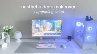 aesthetic desk makeover + setup upgrades  new monitor arm ikea desk headphone stand