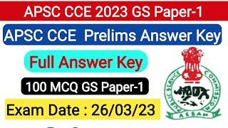 APSC CCE 2023 Answer Key 260323  GS Paper-1  APSC Prelims Answer Key 2023 