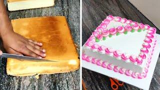 Square Pink Colours Butter Cream Cake  Stand Flower Cake Design