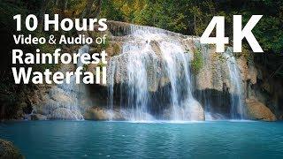 4K HDR 10 hours - Rainforest Waterfall and Audio window - relaxing meditation nature