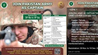 Lady Cadet Course 2022 Join Pak Army as Captain LCC-22 Female Only  LCC