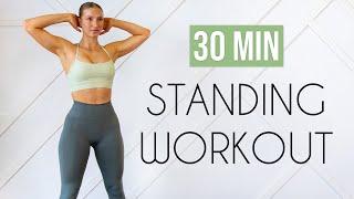 30 MIN FULL BODY HIIT - All Standing No Repeats Warm Up & Cool Down