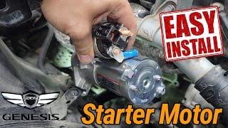 Part2 New Starter Motor Going In D.i.Y. EASY Step Install  09+ Hyundai Genesis Coupe 3.8 Engine