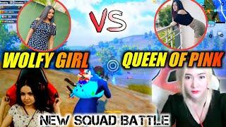 WOLFY GIRL squad vs QUEEN OF PINK  New battle in erangal map  Pubg Mobile