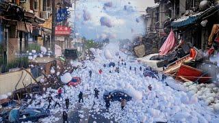 Gigantic hail storm in China Massive hail falling from the sky. cars and homes crushed in Shaanxi