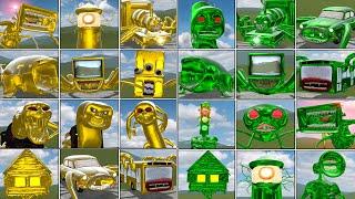 GOLD vs GREEN MONSTER  MEGAHORN TRAINEATER TRIPLE HOUSE LIGHTHOUSE CAR EATER in Garrys Mod