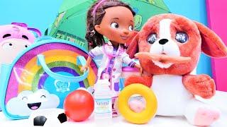 Oddbods Pogo ile Newt doktorculuk oyunu. Doc McStuffins yavru köpeği muayene ediyor