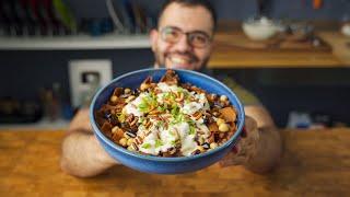 فتة باذنجان بدبس الرمان  سر صلصة اللبن  Eggplant Fatteh