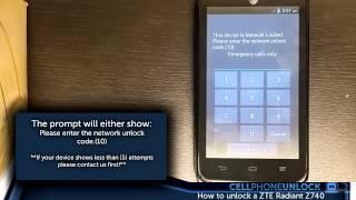 Unlock ZTE Radiant Z740 by factory unlock code in Minutes