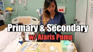 Setting up Primary and Secondary line + Alaris Pump  Spiking  Priming  IVPB  Back-prime  HD