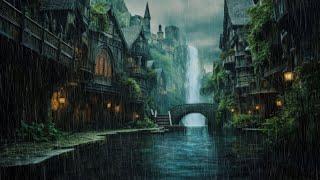 Peaceful Rain with Waterfall and Thunder  River Path in Medieval Castle