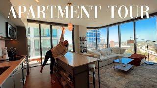 LUXURY Apartment Tour  city views floor to ceiling windows night walk through