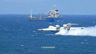 Beriev Be-200ES perform seawater intakes at Chios Strait during firefight operations.