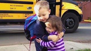 Precious Moments Little Kids Waiting and Welcome Big brother sister get off school Bus Compilation