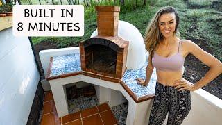 TIMELAPSE BEAUTIFUL DIY Brick Pizza Oven + Santa Fe Patio Build in 8 MINUTES