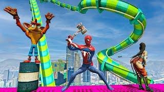 Spiderman Water Ragdolls on EPIC Giant Water Slide in GTA 5 Episode 14