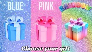 Choose your gift  3 gift box challenge 2 good & 1 bad  Blue Pink & Rainbow #chooseyourgift