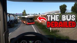 NOOBS on the road #25 - The bus derailed  Funny moments - ETS2 Multiplayer