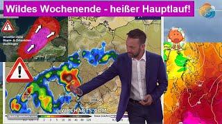 Wildes Wochenende mit schweren Gewittern heißer Hauptlauf. Wettervorhersage 28.06.-07.07.2024.