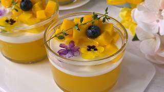 Refreshing Mango Jelly with Pretty Wildflowers  Fruit Jelly Recipe  Agar-agar Recipe