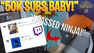 Tfue REACTS to Him Being the Most SUBSCRIBED Twitch Channel & Hitting 50k Twitch Subs