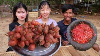 Wow Eat Snake Fruit With Two Girl  Very yummy - Cambodia Wild