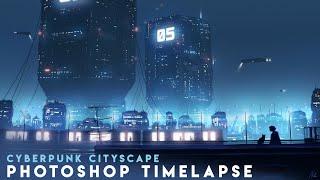 Cyberpunk Cityscape  Photoshop Timelapse  Sci-fi Concept Art