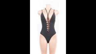 Un-Padded Black Lace Up Sexy One-Piece Swimsuit Wholesale One-Piece