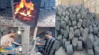 Making process of charcoal briquettes used as fuel in fire  How to make charcoal briquettes