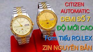 CẶP CITIZEN DEMI AUTOMATIC SỐ 7 DIAL VÀNG MỠ GÀ ZIN NGUYÊN BẢN CỰC ĐẸP ĐỘ MỚI CAO