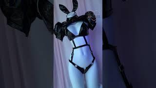 MOEFLAVOR Black Latex Anime CyberBunny Cosplay Outfit #shorts