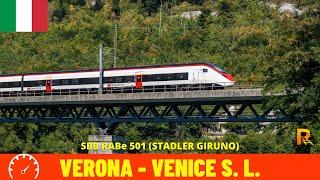 Cab Ride Verona - Venice Santa Lucia Milan–Venice Railway - Italy train drivers view in 4K