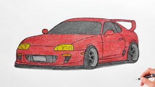 How to draw a TOYOTA SUPRA A80 1993  drawing car  coloring supra IV  mk4 rz jza80 1996 stance