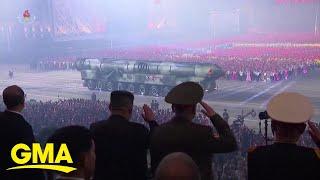 North Korea shows off most powerful nuclear missiles in military parade l GMA