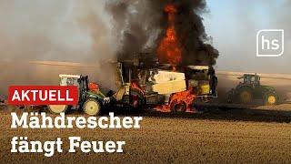 Mähdrescher in Flammen Landwirte verhindern Großbrand  hessenschau