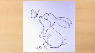 Simple and easy pencil drawing of bunny with butterflybutterflydrawing with rabbit