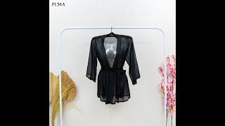 KIMONO SEXY BAJU TIDUR WANITA DEWASA SLEEPWEAR LACE HITAM PL34A