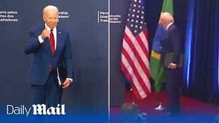 Joe Biden awkwardly stumbles into pole and doesnt shake President Lulas hand