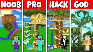 Minecraft Battle NOOB vs PRO vs HACKER vs GOD TREE HOUSE WITH WATER SLIDE BUILD CHALLENGE