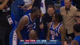 Joel Embiid and Tyrese Maxey argue after almost throwing the game vs Heat 